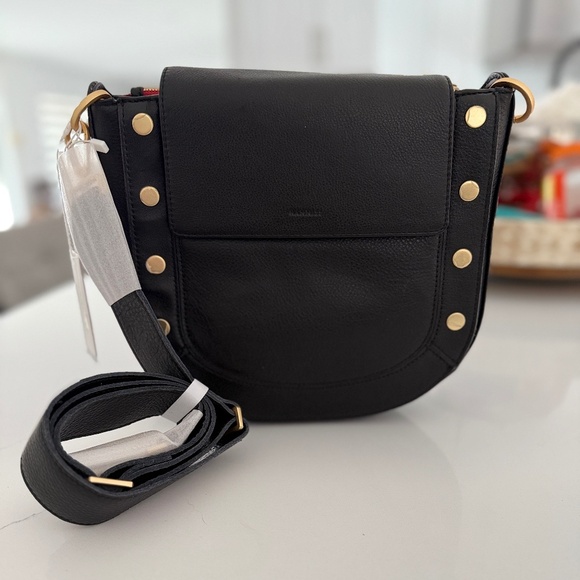 Hamnitt Kayce Black Lather Saddle Bag Large Crossbody Bag New with Tags